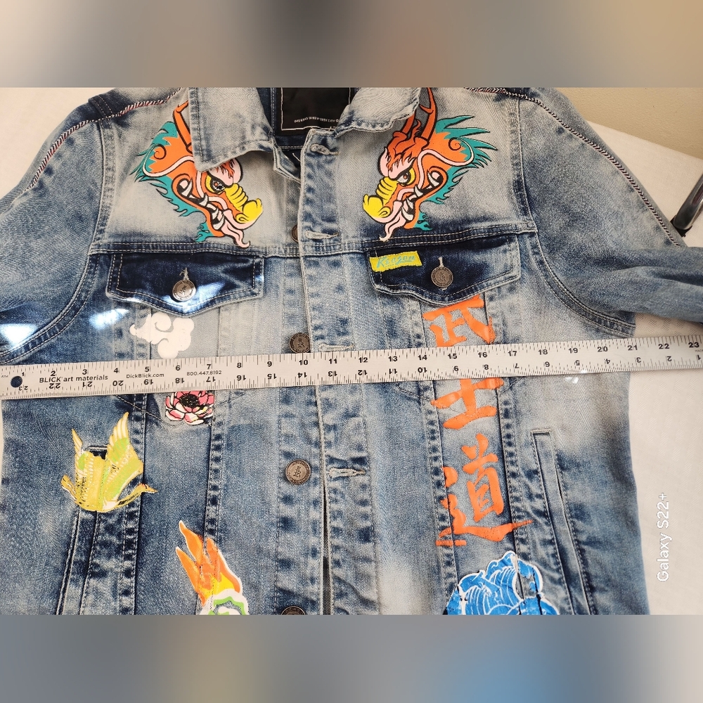 Reason Flaming Dragon Denim Jacket with Colorful Prints. Size M.   #G02 - Picture 3 of 15